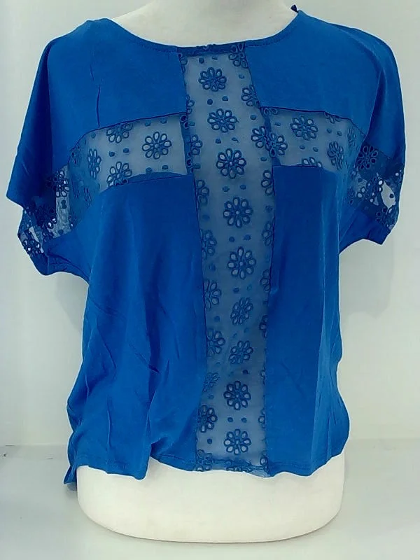 Royal Blue Floral Embroidered Blouse XSmall Peter Pan Blouse