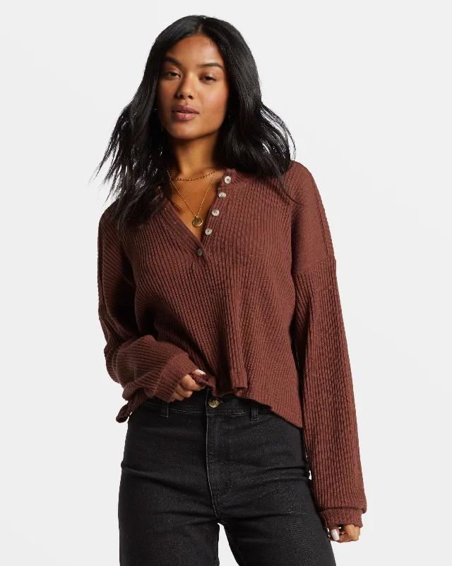 Good Catch Henley T-shirt - Choc Chip-- Chenille Blend Fleece Blend Nylon Blend