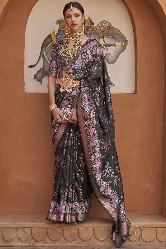 Printed Black Color Fabulous Art Silk Fabric Saree With Same Color Blouse Versatile Layering Blouse