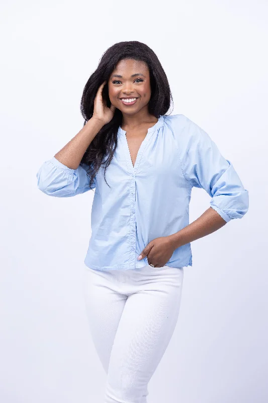 NATION LTD Desire Dolman Button Up Blouse in Shirting Sheer Mesh Blouse