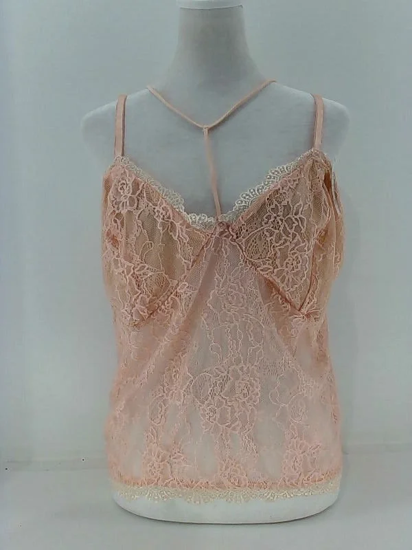 C O C Women's Pink Lace Corset Stretch Strap Pull on Blouse Xlarge Relaxed Fit Blouse