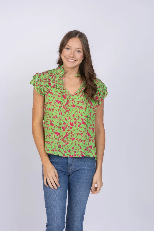 Gilner Farrar Sienna Blouse in Pink Thistle Sheer Sleeve Blouse