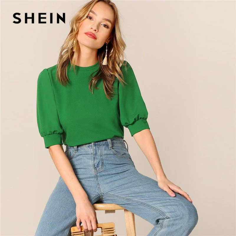 Women Fashion Trending Ladies Casual Green Puff Sleeve Keyhole Back Solid Top And Blouse Women 2020 Summer Workwear Half Sleeve Elegant Blouses Balloon Sleeve Blouse Women Fashion Trending Ladies Casual Green Puff Sleeve Keyhole Back Solid Top And Blouse Women 2020 Summer Workwear Half Sleeve Elegant Blouses Balloon Sleeve Blouse