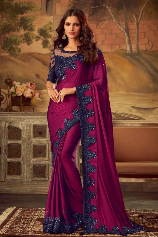 Art Silk Fancy Purple Party Wear Embroidered Border Saree With Designer Blouse Vintage Polka Blouse Art Silk Fancy Purple Party Wear Embroidered Border Saree With Designer Blouse Vintage Polka Blouse