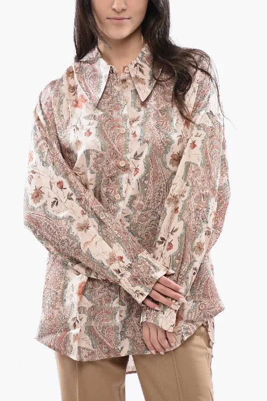 Allsaints Floral-Motif Silk Blend Charli Blouse Elegant Embroidery Blouse