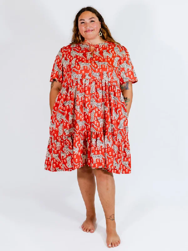 Adelaide Tiered Plus Size Mini Dress - Poppy Leopard Comfortable Linen Mini Dress