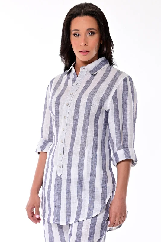 Azucar 100% Linen Ladies Long Sleeved Striped Blouse -LLB1320 Vintage Lace Blouse