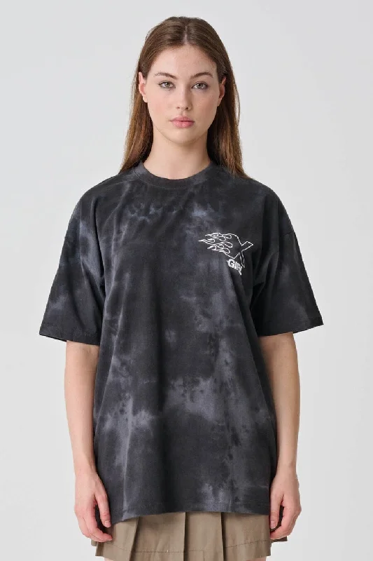 X-Girl Burning X Logo Relaxed T-Shirt-- Jersey Fabric Tulle Fabric Batik Fabric