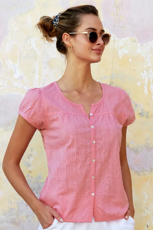 Lisbon Cotton Dobby Shirt | Pink-- Thin T-Shirt Open Front Quick Dry