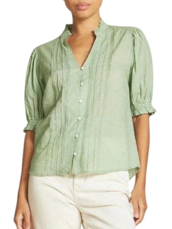 Eliza Blouse In Green Houndstooth Satin Bow Blouse