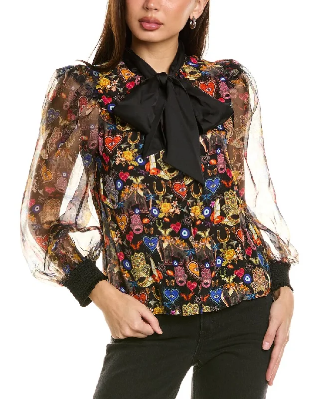 alice + olivia Brentley Silk Blouse Classic White Blouse