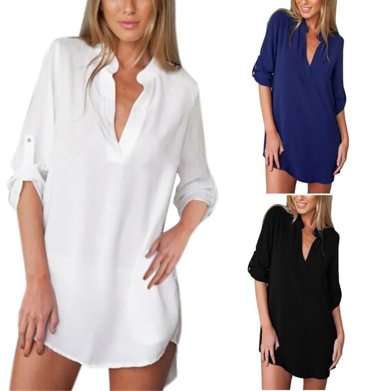 Women Casual Leisure Long Sleeve V Neck Blouses Ladies Loose Long Shirts Tops Chiffon Shirt Dress Beach Dresses Side Tie Blouse Women Casual Leisure Long Sleeve V Neck Blouses Ladies Loose Long Shirts Tops Chiffon Shirt Dress Beach Dresses Side Tie Blouse