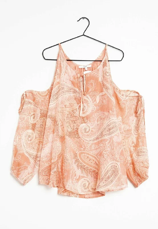 Apricot Paisley Chiffon Blouse Flowy Bohemian Blouse