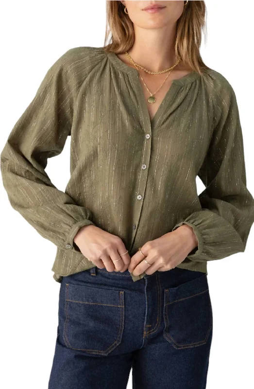Shimmer Blouse In Burnt Olive Sheer Mesh Blouse