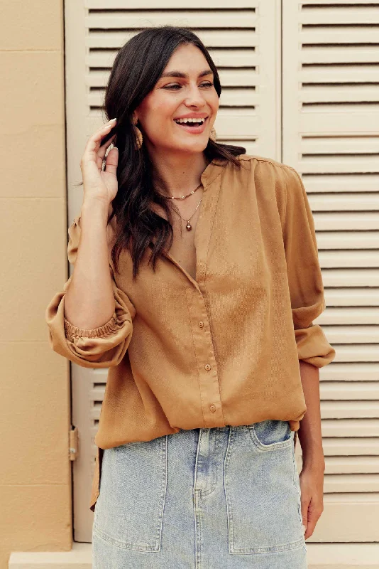London Tan Lyocell Blouse Backless Summer Blouse