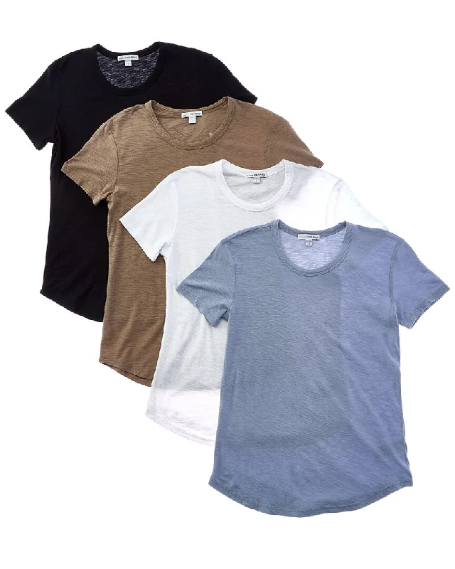James Perse Set Of 4 Sheer Slub T-Shirt-- Boxy Fit Fitted Loose