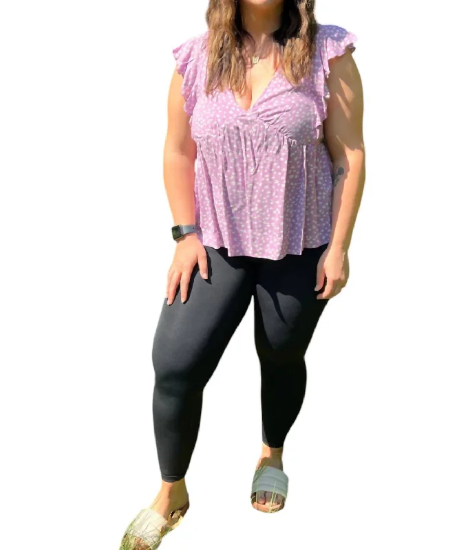 Petal Print Babydoll Blouse In Pink Business Casual Blouse