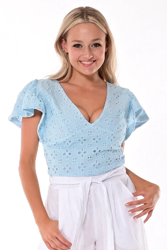 AZUCAR LADIES SOLID EYELET V-NECK BLOUSE - IN (2) COLORS - LCB1716 Feminine Satin Blouse AZUCAR LADIES SOLID EYELET V-NECK BLOUSE - IN (2) COLORS - LCB1716 Feminine Satin Blouse