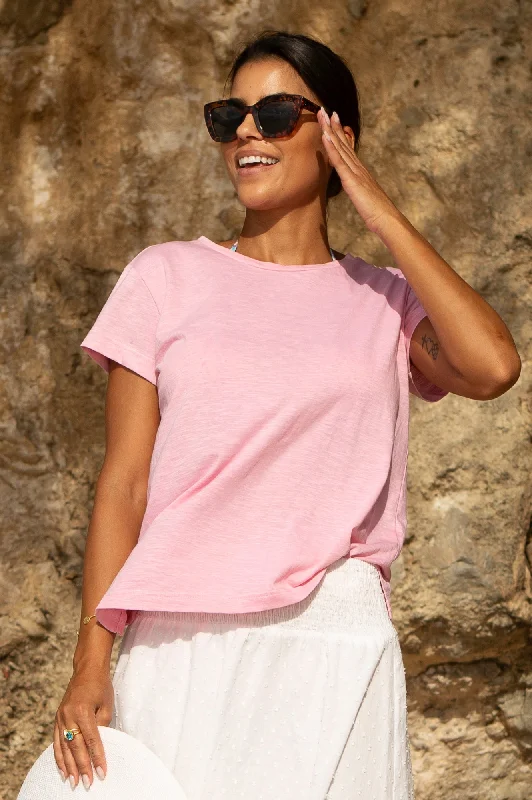Organic Cotton T-Shirt | Pink-- Print Jacquard Patchwork