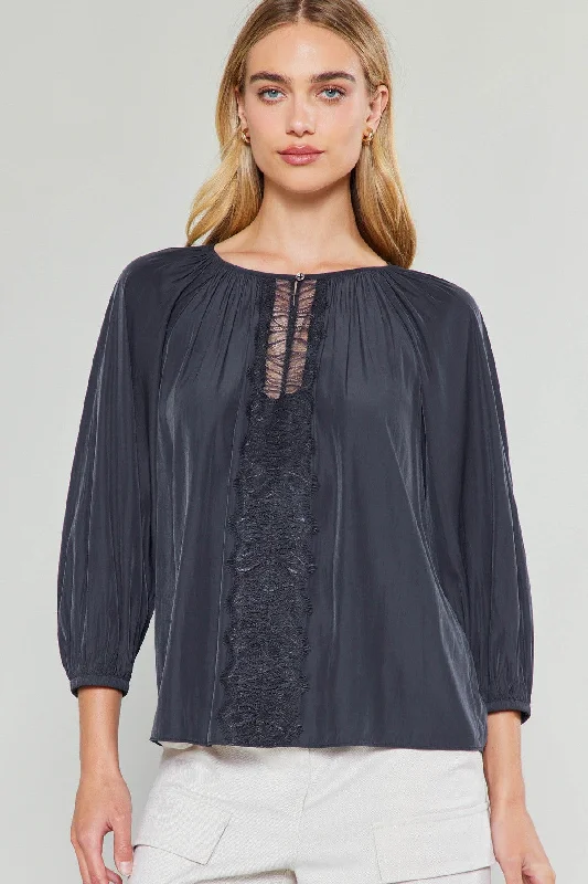 SATIN & LACE KEYHOLE BLOUSE Everyday Stylish Blouse