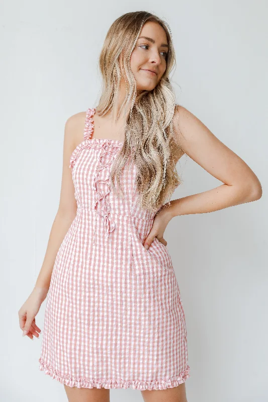 Sweet Outings Gingham Mini Dress Fashionable Mini Dress with Slits