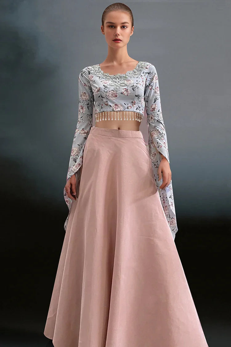Threads & Motifs - Embroidered Blouse With Skirt Smart Casual Blouse