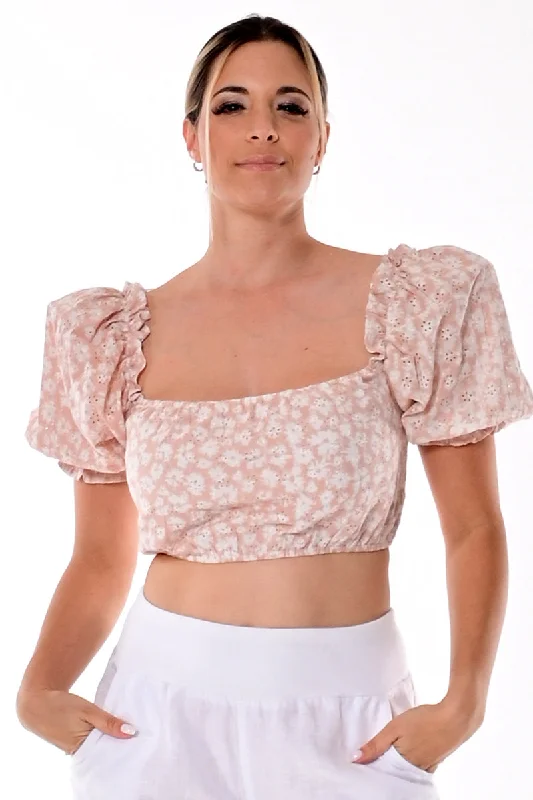 AZUCAR LADIES PRINTED EYELET PUFFY BLOUSE 100% COTTON - IN (2) COLORS - LCB1719 Soft Satin Blouse AZUCAR LADIES PRINTED EYELET PUFFY BLOUSE 100% COTTON - IN (2) COLORS - LCB1719 Soft Satin Blouse