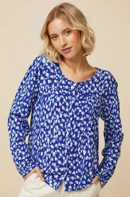 Long Sleeve Lisbon Shirt | Navy/Cream-- Graphic Embroidered Appliqued