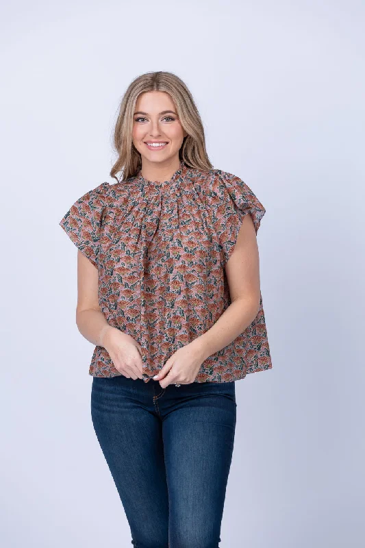 Trovata Carla Blouse In Fan Flower Chic Square Blouse