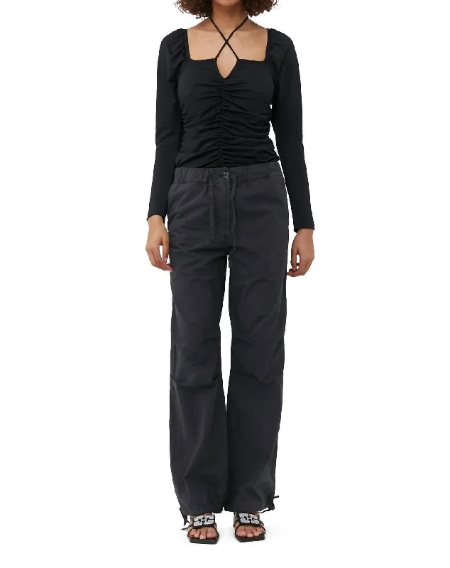 Shiny Crepe Blouse In Black Delicate Bow Blouse
