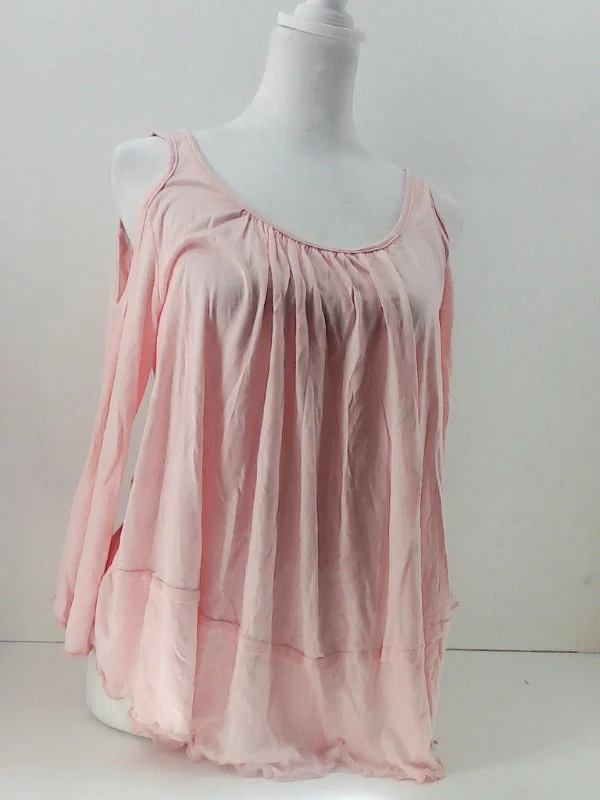 Light Pink Flowing Women's Blouse Medium Pleated Collar Blouse