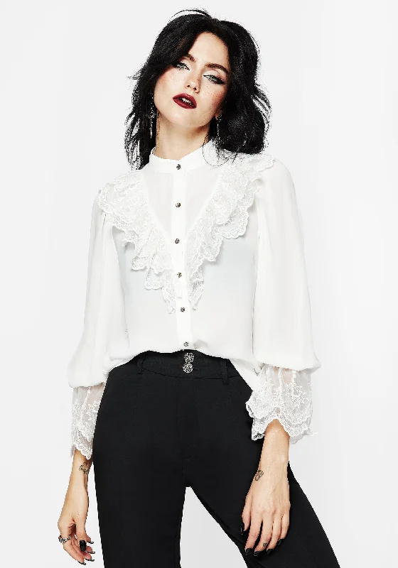 Constance Lace Frill Button Up Blouse Top Romantic Lace Blouse