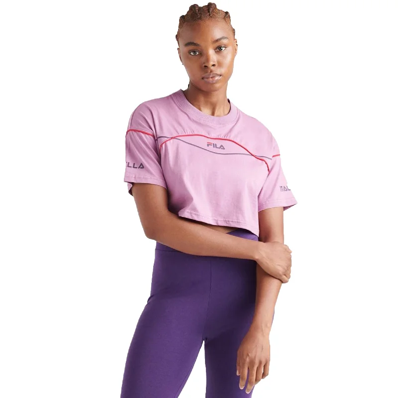 Fila Kana Women's Crop T-Shirt Valrn-Cjwl-Red-- Elasticated Padded Insulated