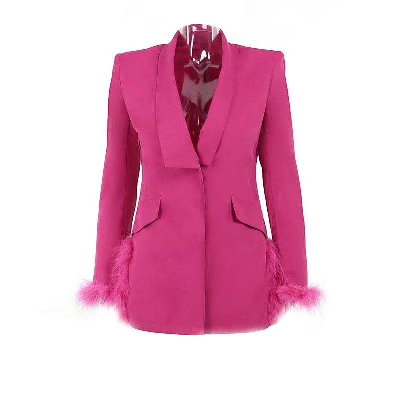 BerryBetty - Feather turnover collar long sleeve v neck solid button mini dress Classic Shift Mini Dress