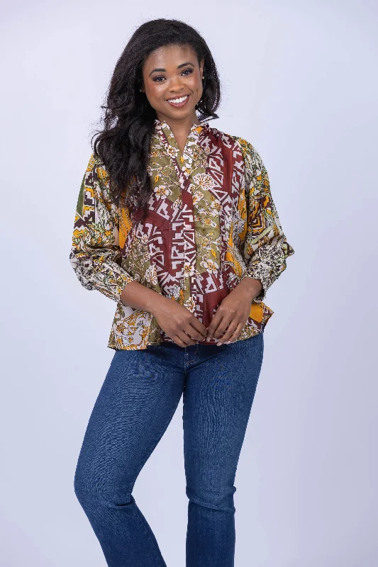 Maria Cher Mendoza Julieta Blouse in Cactus Peter Pan Collar Blouse