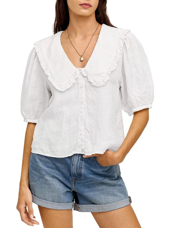 Womens Linen Button-Down Blouse Office-Ready Blouse