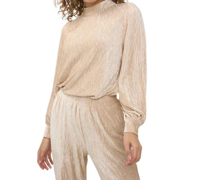 Velvet Crinkle Blouse Top In Sand Elegant Peplum Blouse