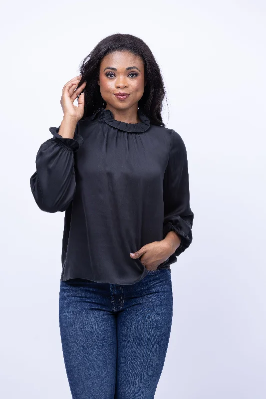Christy Lynn Lulu Blouse in Black Sheer Sleeve Blouse