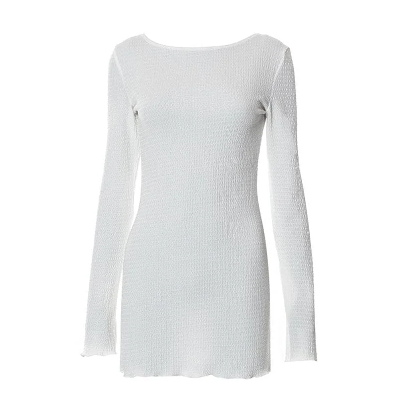 BerryBetty - Textured solid self tie backless long sleeve ruffle mini dress Comfortable Polka Dot Mini Dress BerryBetty - Textured solid self tie backless long sleeve ruffle mini dress Comfortable Polka Dot Mini Dress
