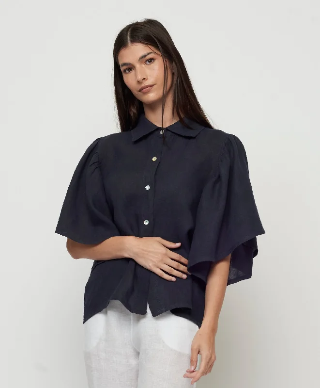RUFFLE SLEEVE LINEN BLOUSE Bell Sleeve Blouse