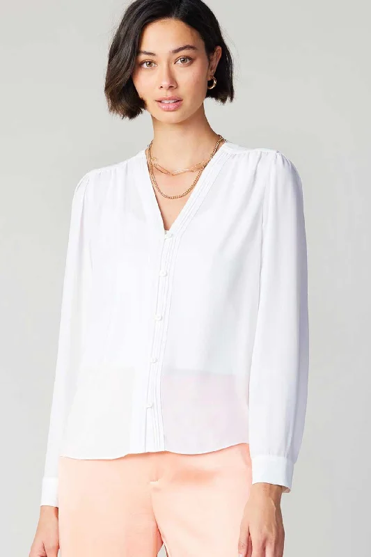 PLEATED PLACKET BLOUSE Floral Chiffon Blouse
