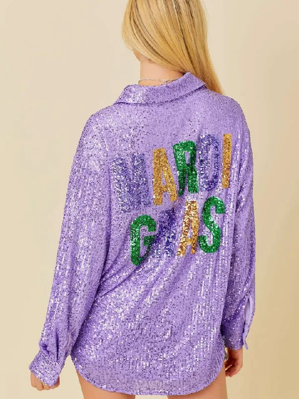 Main Strip Mardi Gras Sequin Blouse Subtle Shimmer Blouse