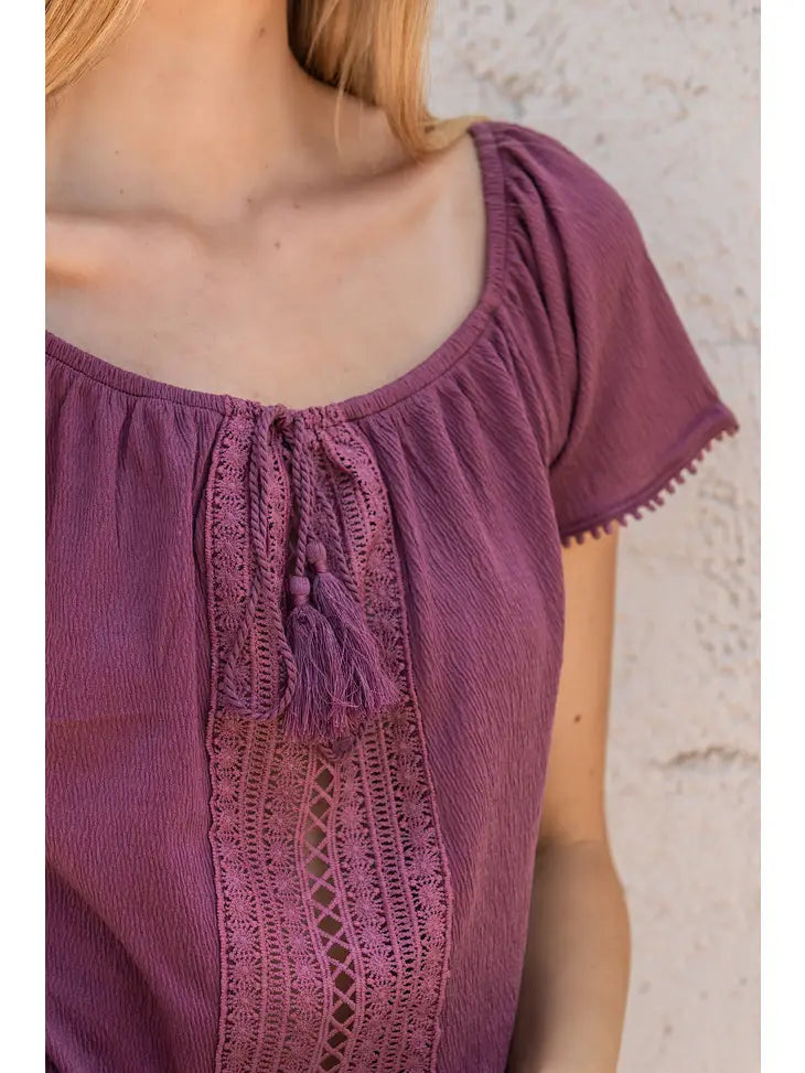 Purple Verona Blouse with Tassel Lightweight Linen Blouse