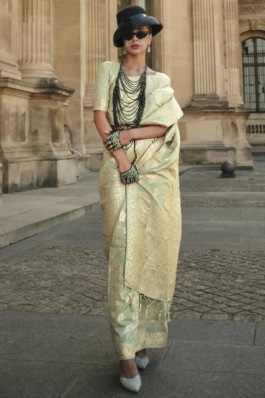 Dazzling Sea Green Color Art Silk Fabric Weaving Work Function Wear Saree With Same Color Blouse Feminine Pastel Blouse