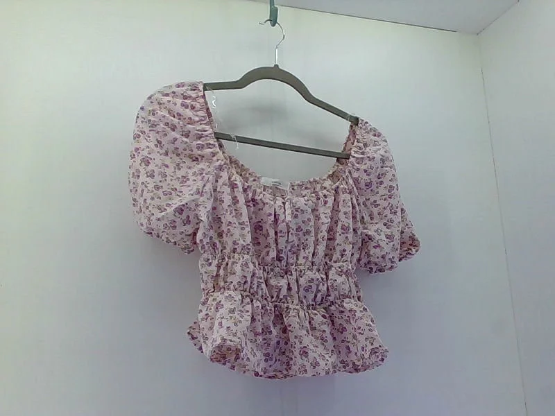 Floral Puffy Sleeve Blouse Medium Cotton Casual Blouse