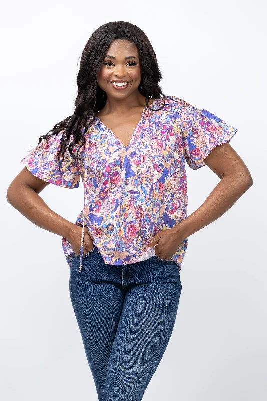 Gilner Farrar Aileen Blouse in Loire Valley Print Embellished Collar Blouse