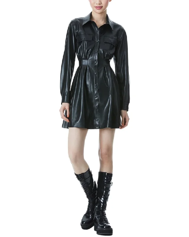 Alice + Olivia Malina Placket Shirtdress-- Polka Dot Checkered Tartan