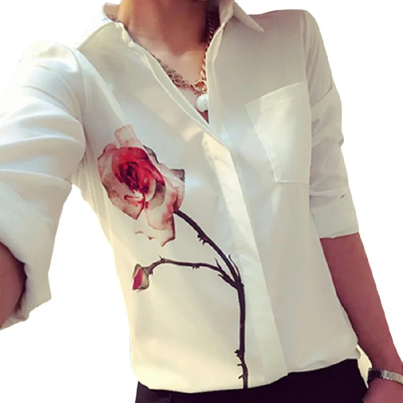 Elegant Lady OL Dress Shirts Women's Long Sleeve Flower Print Blouse Women Fashion Rose Lapel Collar Chiffon Blouses Tops Bell Sleeve Blouse Elegant Lady OL Dress Shirts Women's Long Sleeve Flower Print Blouse Women Fashion Rose Lapel Collar Chiffon Blouses Tops Bell Sleeve Blouse