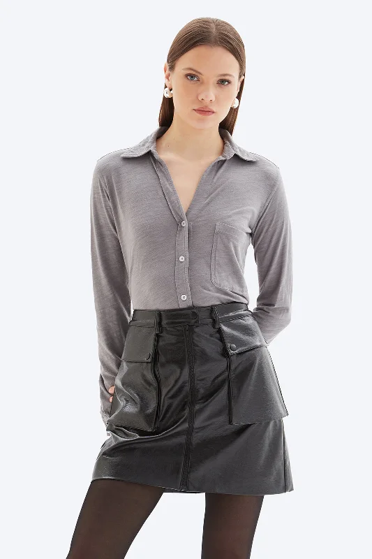 AMRAT JERSEY BLOUSE Pleated Collar Blouse