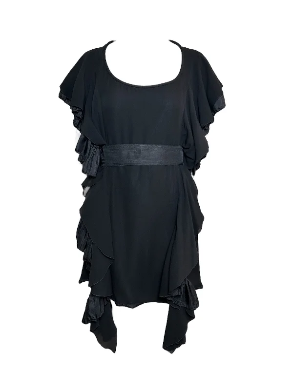 Robert Normand Early 2000s Avant-Garde Ruffle Black Belted Dress Tunics Brand named